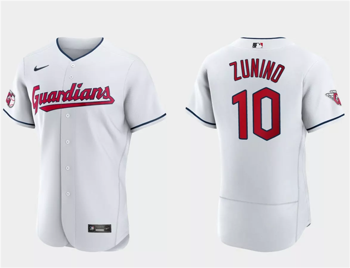 Men's Cleveland Guardians #10 Mike Zunino White Flex Base Stitched Jersey